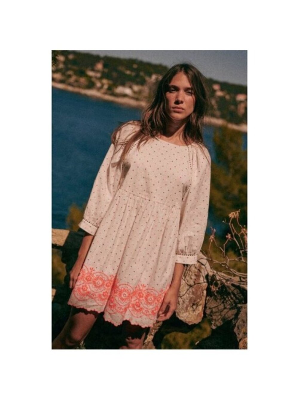Sézane Grace Embroidery Polka Dots Dress 44 XXL White Bishop Sleeve Dainty Linen - Picture 3 of 16